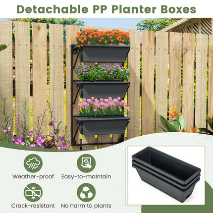 Hanging Vertical Planter Wall-mounted Adjustable with Detachable Hooks-Black - Black - Raised Garden Beds