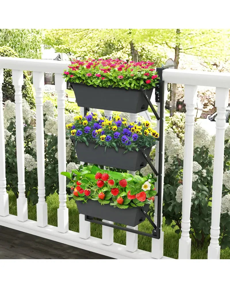 Hanging Vertical Planter Wall-mounted Adjustable with Detachable Hooks-Black - Black - Raised Garden Beds