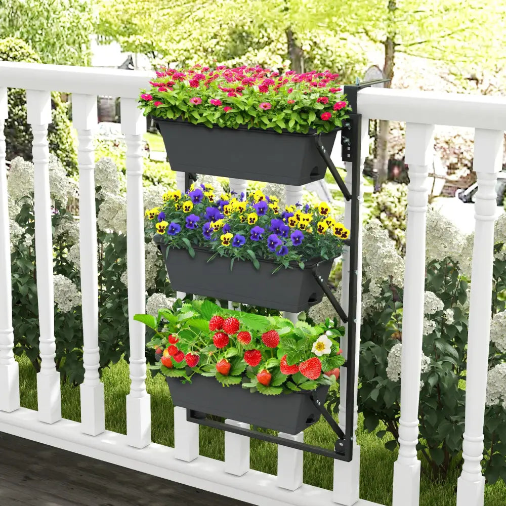Hanging Vertical Planter Wall-mounted Adjustable with Detachable Hooks-Black - Black - Raised Garden Beds