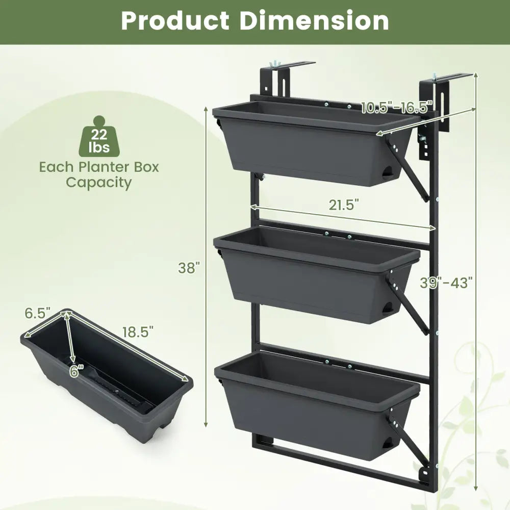 Hanging Vertical Planter Wall-mounted Adjustable with Detachable Hooks-Black - Black - Raised Garden Beds