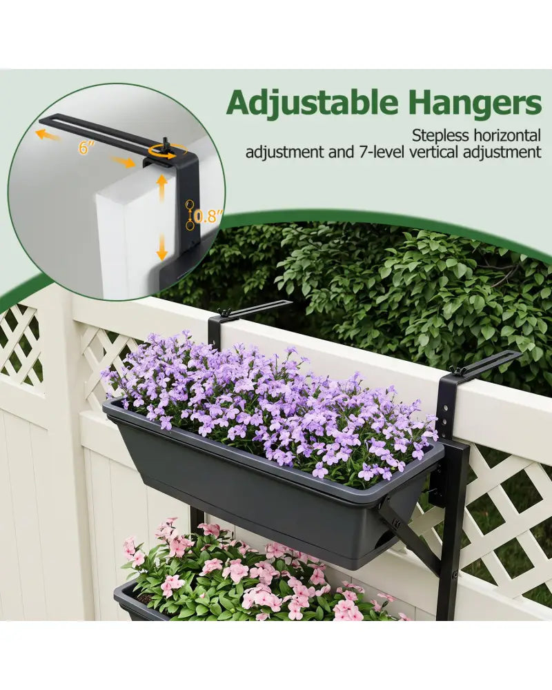 Hanging Vertical Planter Wall-mounted Adjustable with Detachable Hooks-Black - Black - Raised Garden Beds