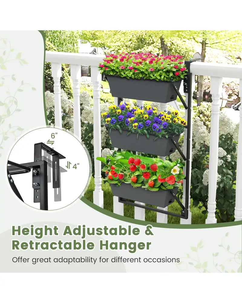 Hanging Vertical Planter Wall-mounted Adjustable with Detachable Hooks-Black - Black - Raised Garden Beds