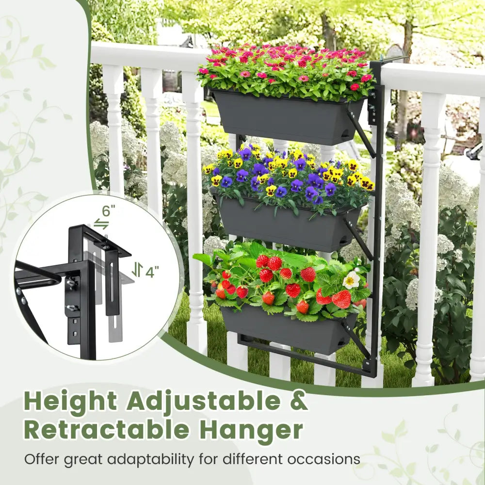 Hanging Vertical Planter Wall-mounted Adjustable with Detachable Hooks-Black - Black - Raised Garden Beds