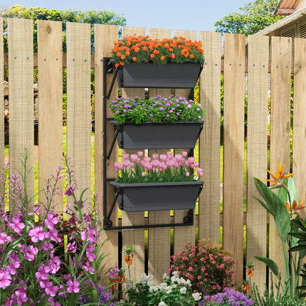 Hanging Vertical Planter Wall-mounted Adjustable with Detachable Hooks-Black - Black - Raised Garden Beds