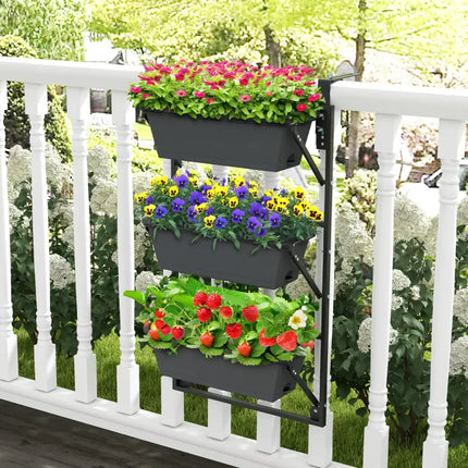 Hanging Vertical Planter Wall-mounted Adjustable with Detachable Hooks-Black - Black - Raised Garden Beds