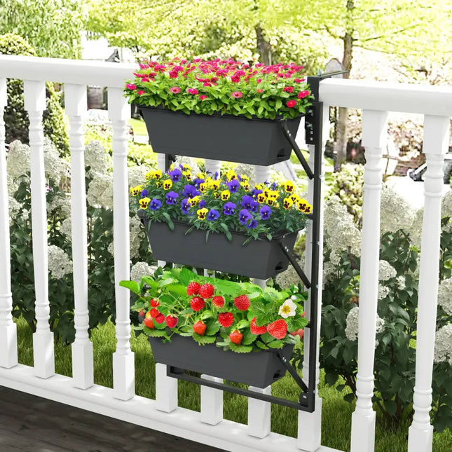 Hanging Vertical Planter Wall-mounted Adjustable with Detachable Hooks-Black - Black - Raised Garden Beds