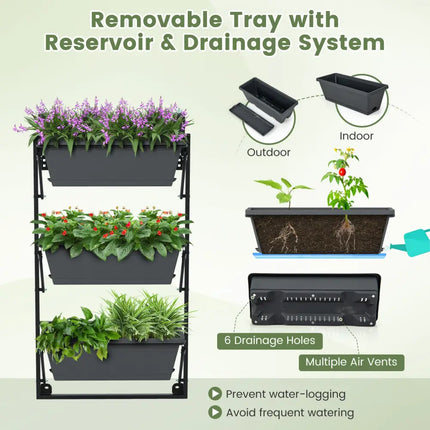 Hanging Vertical Planter Wall-mounted Adjustable with Detachable Hooks-Black - Black - Raised Garden Beds