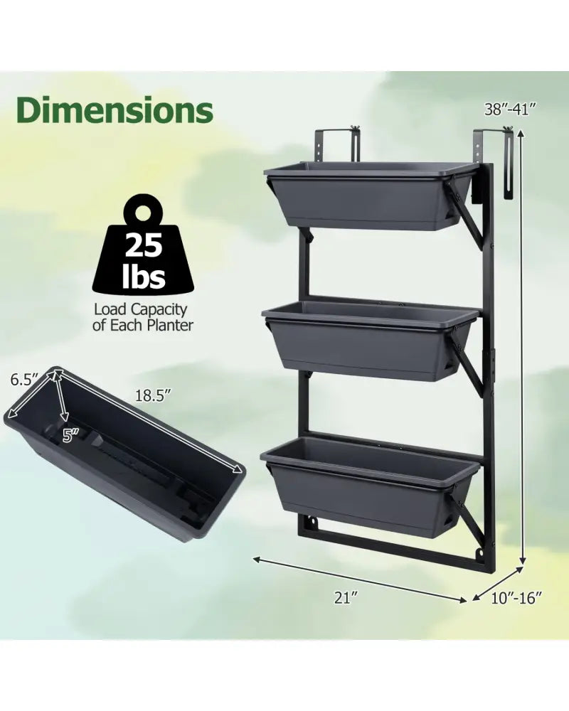 Hanging Vertical Planter Wall-mounted Adjustable with Detachable Hooks-Black - Black - Raised Garden Beds