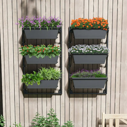 Hanging Vertical Planter Wall-mounted Adjustable with Detachable Hooks-Black - Black - Raised Garden Beds