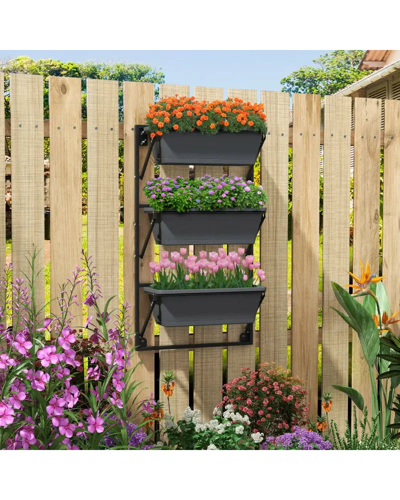 Hanging Vertical Planter Wall-mounted Adjustable with Detachable Hooks-Black - Black - Raised Garden Beds