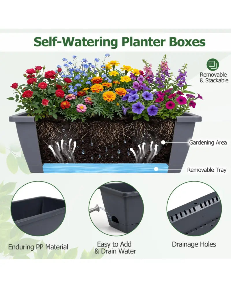 Hanging Vertical Planter Wall-mounted Adjustable with Detachable Hooks-Black - Black - Raised Garden Beds