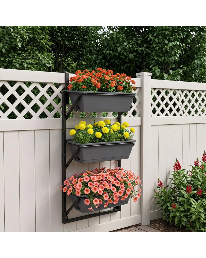 Hanging Vertical Planter Wall-mounted Adjustable with Detachable Hooks-Black - Black - Raised Garden Beds