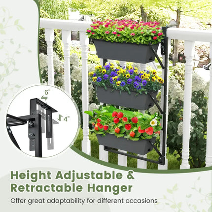Hanging Vertical Planter Wall-mounted Adjustable with Detachable Hooks-Black - Black - Raised Garden Beds