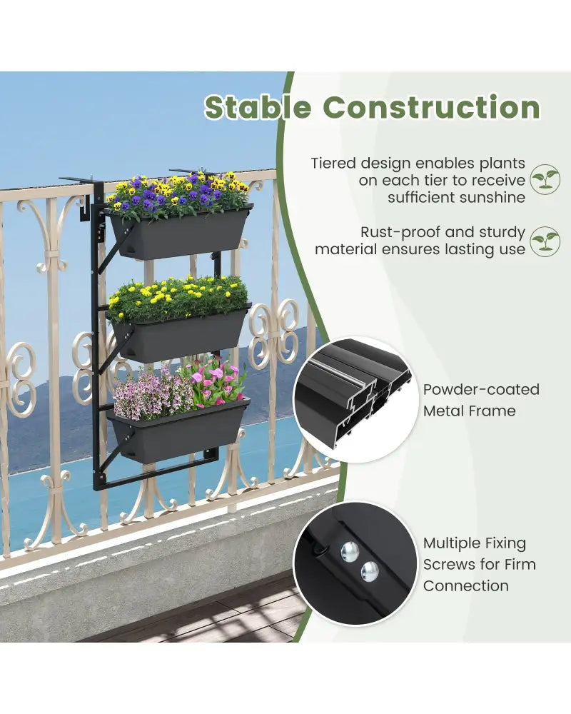Hanging Vertical Planter Wall-mounted Adjustable with Detachable Hooks-Black - Black - Raised Garden Beds