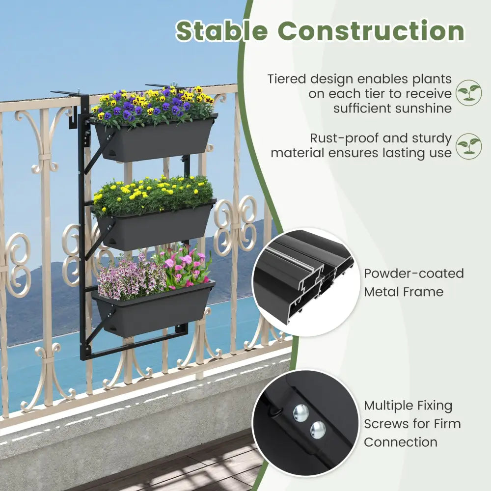 Hanging Vertical Planter Wall-mounted Adjustable with Detachable Hooks-Black - Black - Raised Garden Beds
