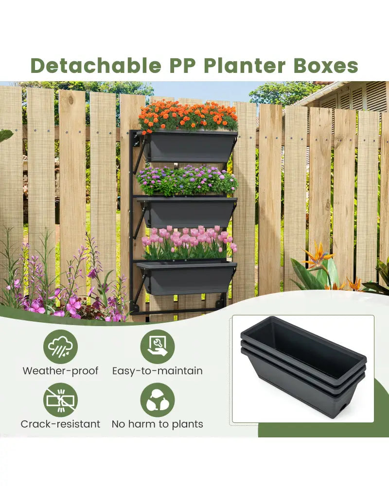 Hanging Vertical Planter Wall-mounted Adjustable with Detachable Hooks-Black - Black - Raised Garden Beds