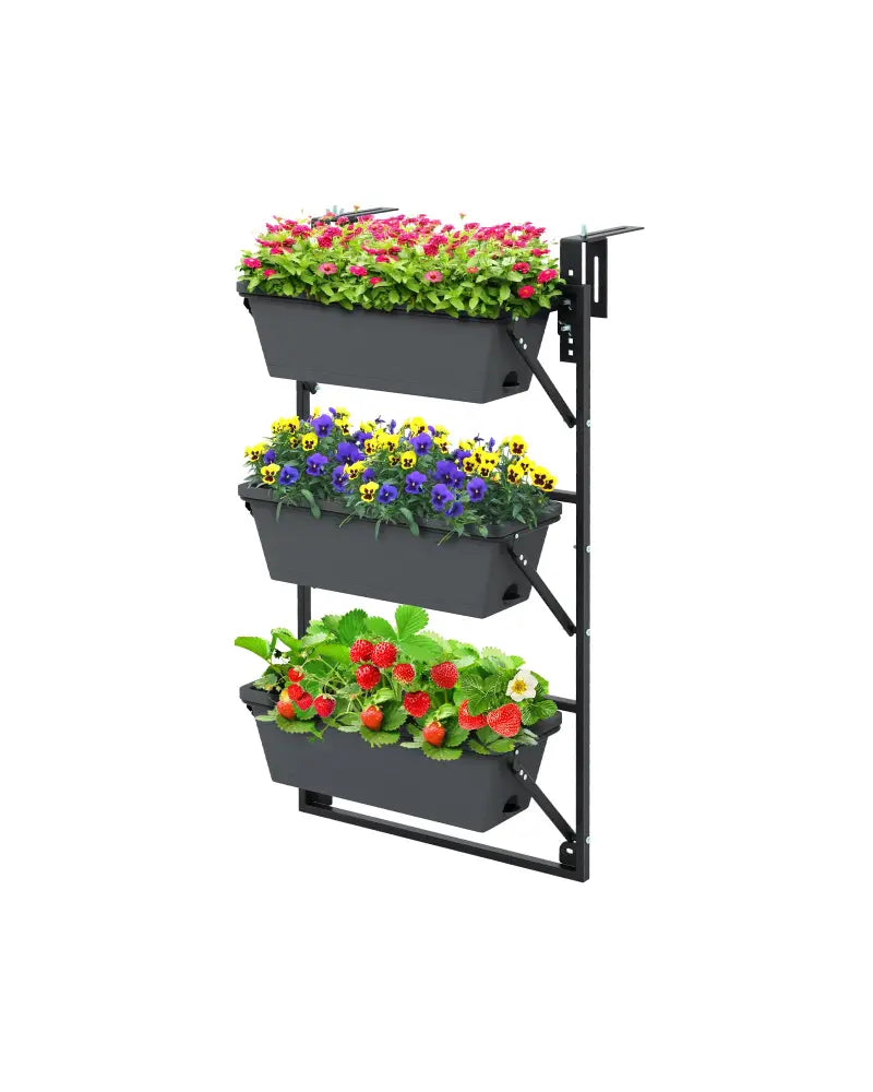 Hanging Vertical Planter Wall-mounted Adjustable with Detachable Hooks-Black - Black - Raised Garden Beds
