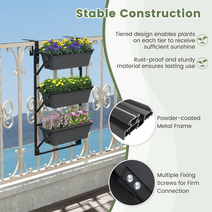 Hanging Vertical Planter Wall-mounted Adjustable with Detachable Hooks-Black - Black - Raised Garden Beds