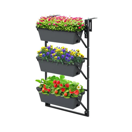 Hanging Vertical Planter Wall-mounted Adjustable with Detachable Hooks-Black - Black - Raised Garden Beds