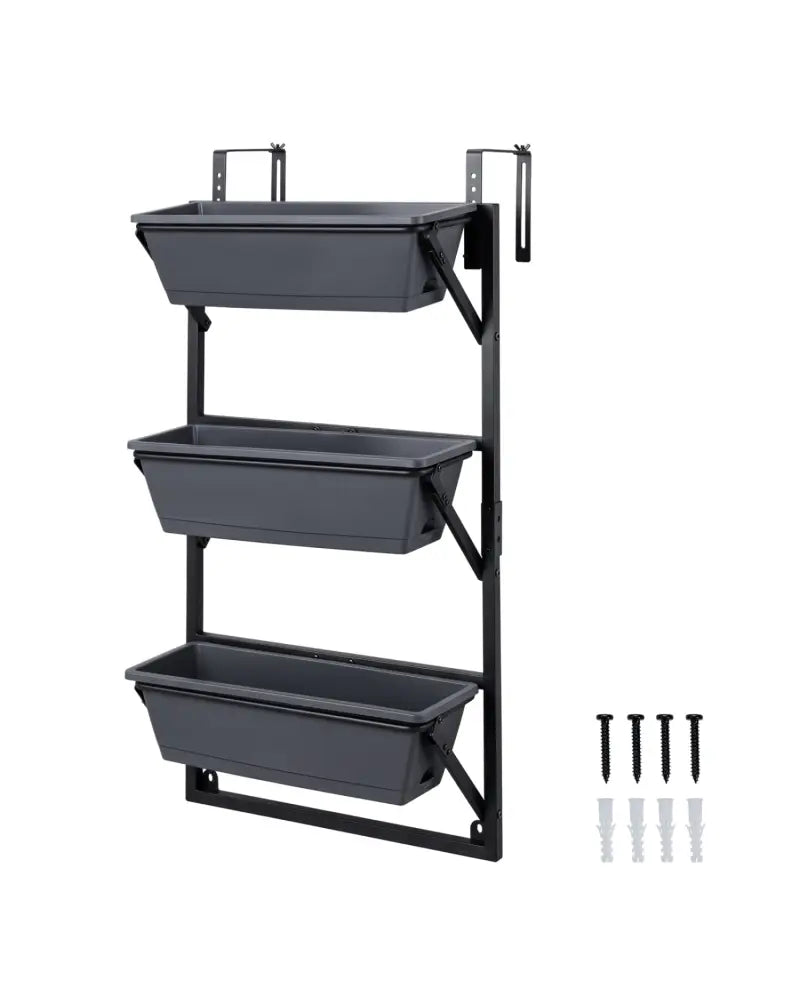 Hanging Vertical Planter Wall-mounted Adjustable with Detachable Hooks-Black - Black - Raised Garden Beds
