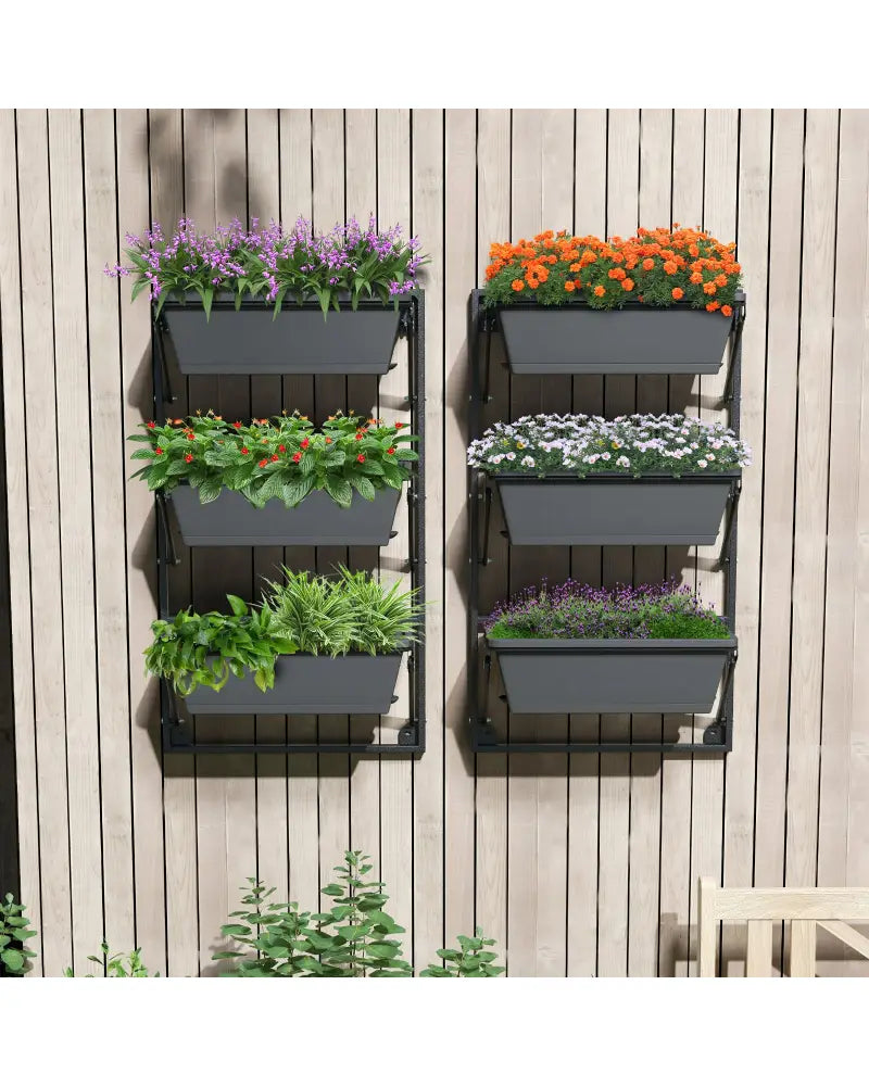 Hanging Vertical Planter Wall-mounted Adjustable with Detachable Hooks-Black - Black - Raised Garden Beds