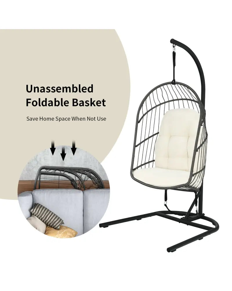 Hanging Wicker Egg Chair with Stand -Beige - Beige - Hammocks