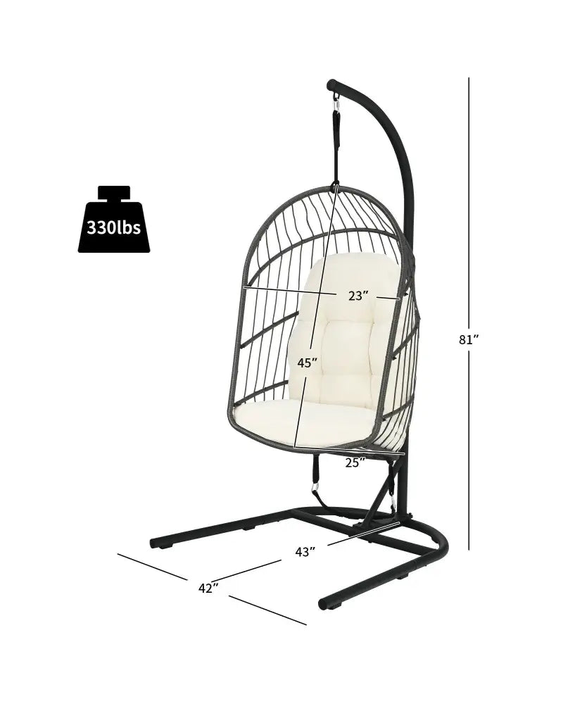 Hanging Wicker Egg Chair with Stand -Beige - Beige - Hammocks