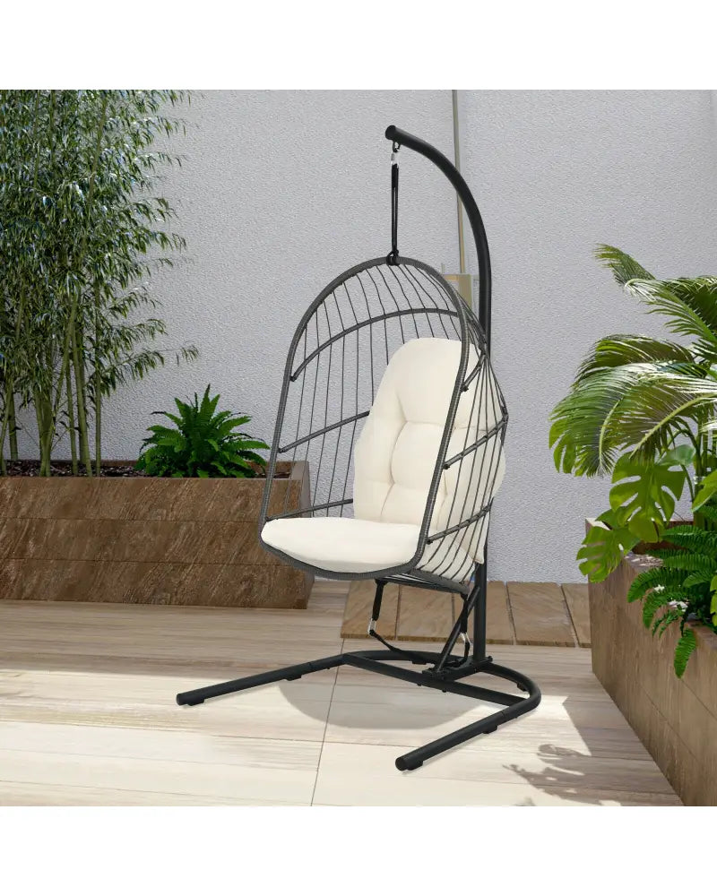 Hanging Wicker Egg Chair with Stand -Beige - Beige - Hammocks