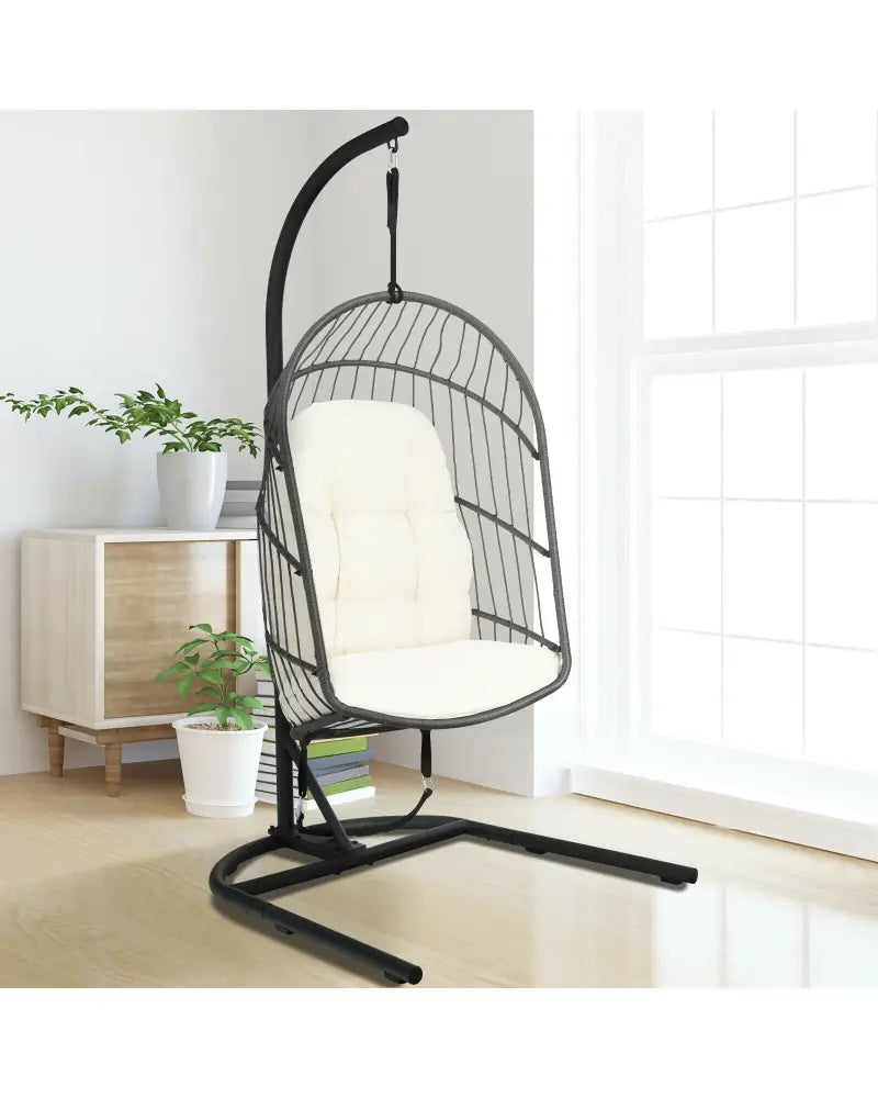 Hanging Wicker Egg Chair with Stand -Beige - Beige - Hammocks