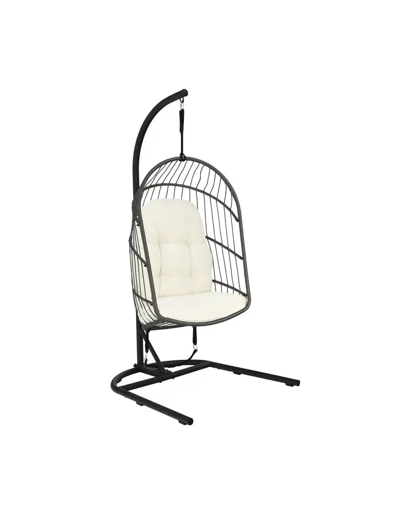 Hanging Wicker Egg Chair with Stand -Beige - Beige - Hammocks