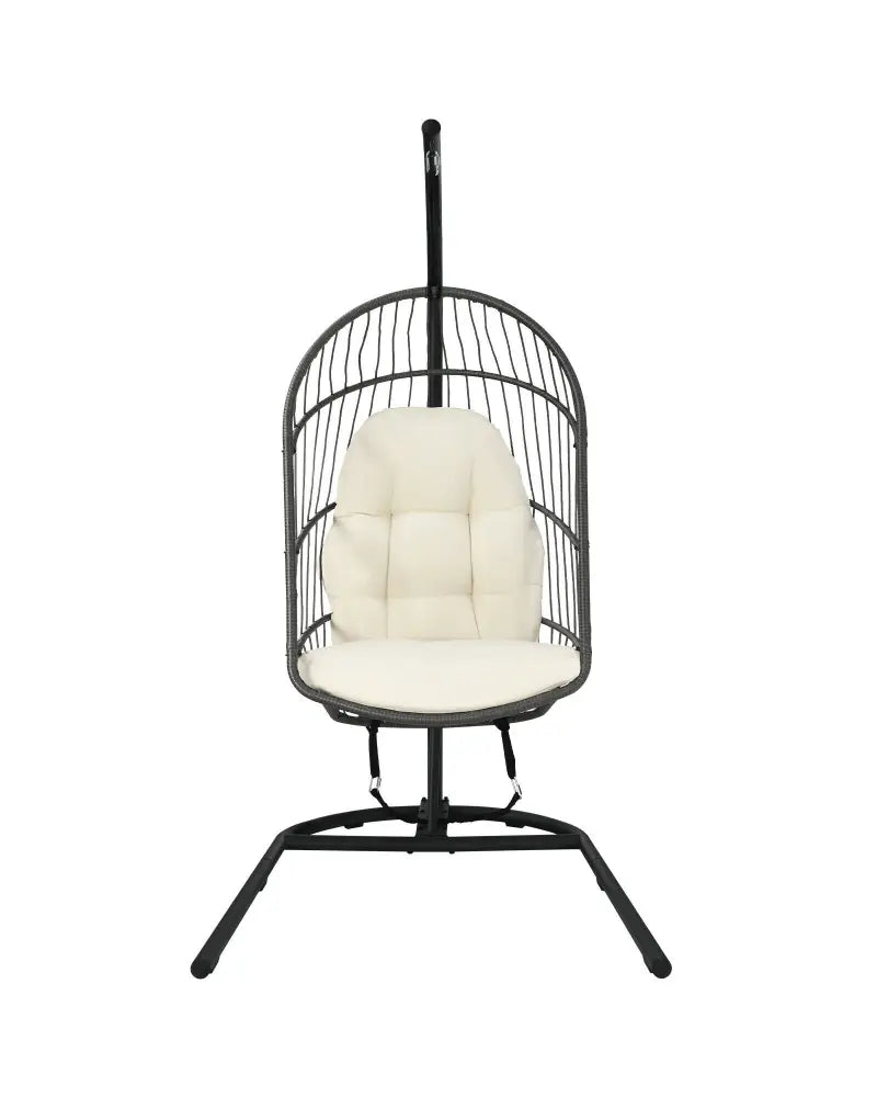Hanging Wicker Egg Chair with Stand -Beige - Beige - Hammocks