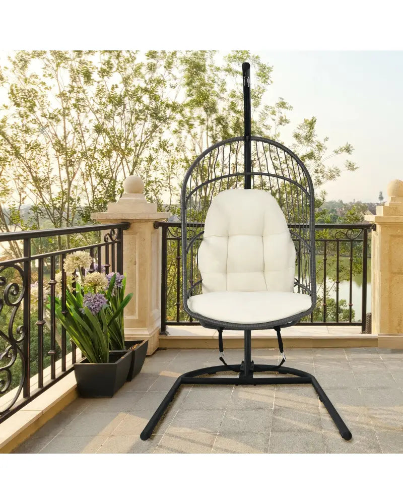 Hanging Wicker Egg Chair with Stand -Beige - Beige - Hammocks