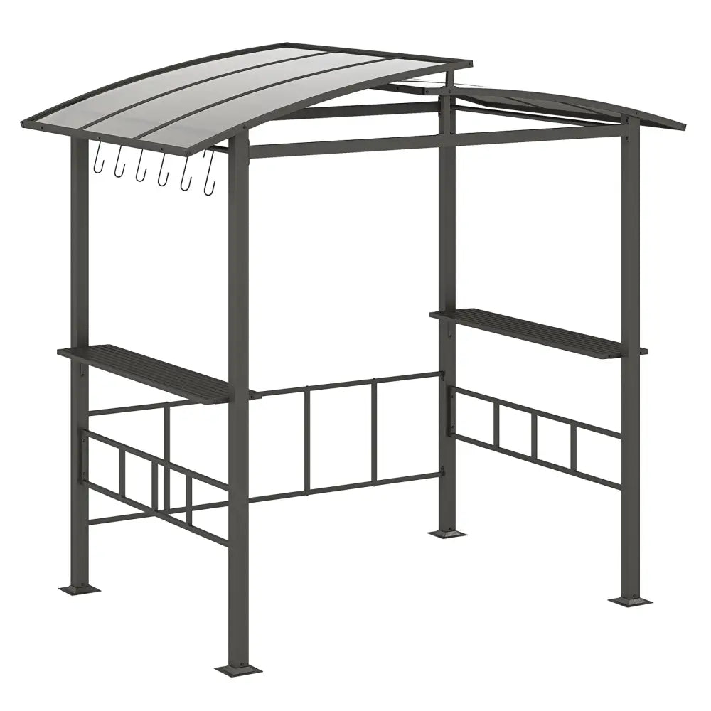 Hardtop Grill Gazebo with Vented Polycarbonate Roof Side Shelves-Black - Black - Gazebos