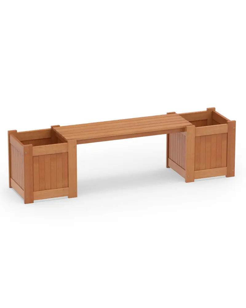 Hardwood Planter Box with Bench Garden Bench with 2 Side Flower Boxes - Natural - Raised Garden Beds
