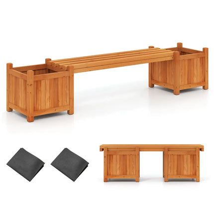Hardwood Planter Box with Bench Garden Bench with 2 Side Flower Boxes - Natural - Raised Garden Beds