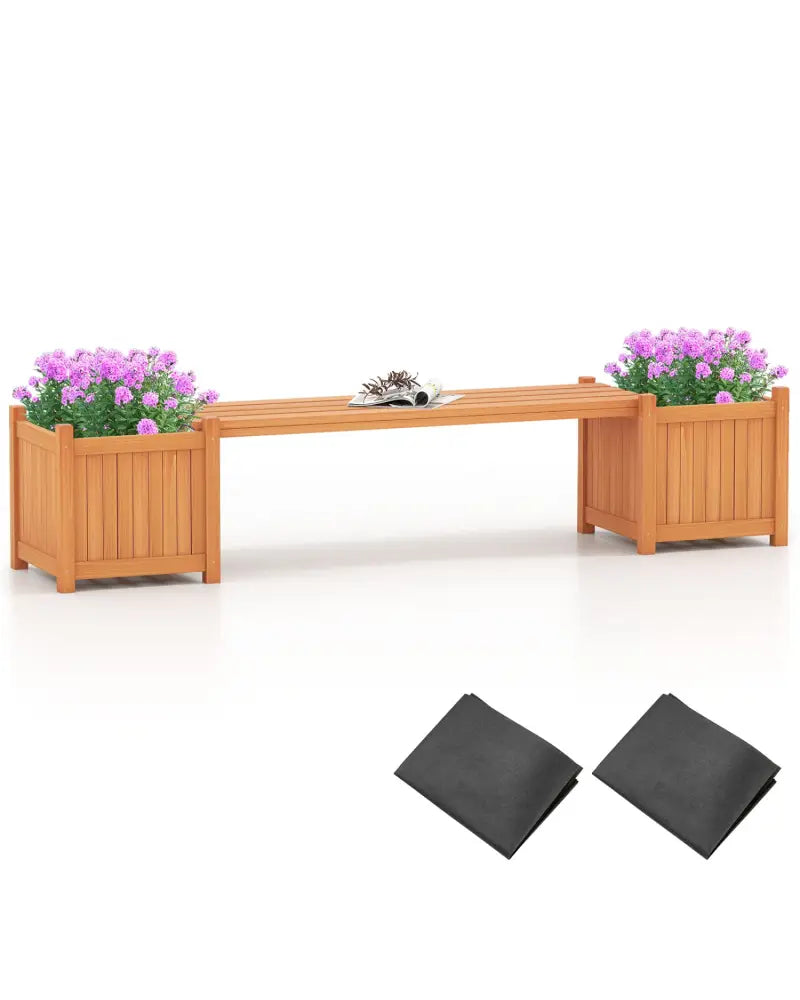 Hardwood Planter Box with Bench Garden Bench with 2 Side Flower Boxes - Natural - Raised Garden Beds