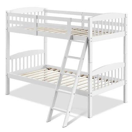 Hardwood Twin Bunk Beds with Individual Kid Bed Ladder-White - White - Bunk Bed Frame