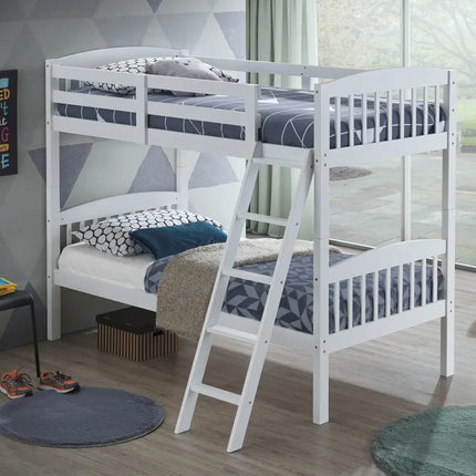 Hardwood Twin Bunk Beds with Individual Kid Bed Ladder-White - White - Bunk Bed Frame