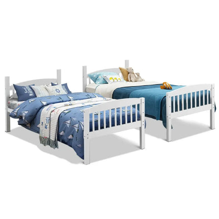 Hardwood Twin Bunk Beds with Individual Kid Bed Ladder-White - White - Bunk Bed Frame