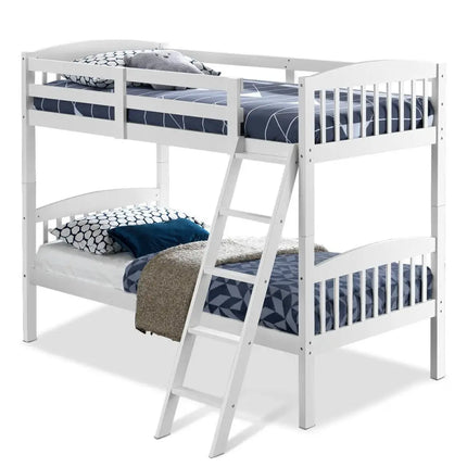 Hardwood Twin Bunk Beds with Individual Kid Bed Ladder-White - White - Bunk Bed Frame