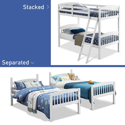 Hardwood Twin Bunk Beds with Individual Kid Bed Ladder-White - White - Bunk Bed Frame