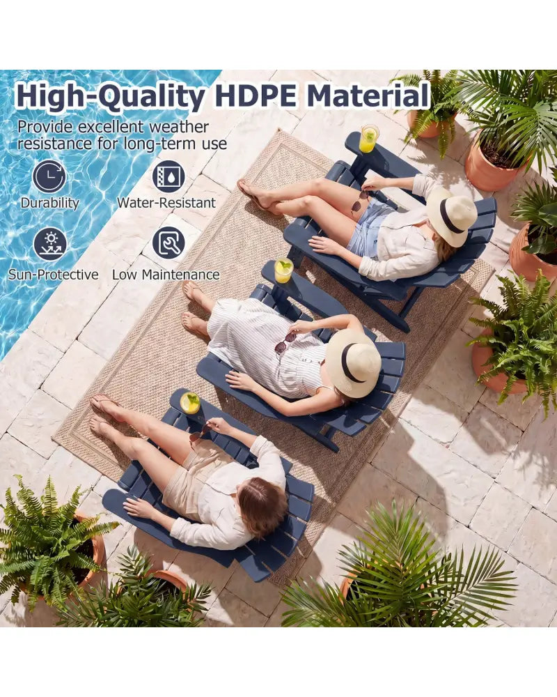 HDPE Adirondack Chair with Cup Holder and Wood-Like Texture High Back for Garden -Blue - Blue - Adirondack Chairs