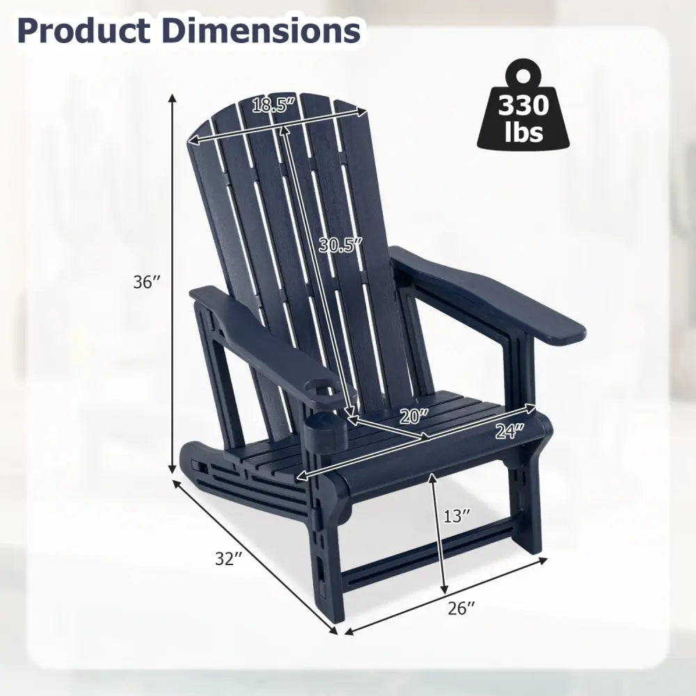 HDPE Adirondack Chair with Cup Holder and Wood-Like Texture High Back for Garden -Blue - Blue - Adirondack Chairs