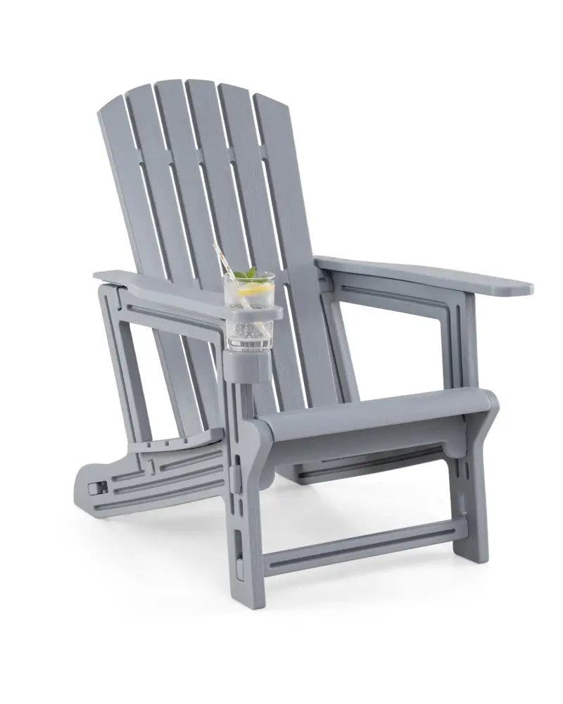 HDPE Adirondack Chair with Cup Holder and Wood-Like Texture High Back for Garden-Gray - Gray - Adirondack Chairs