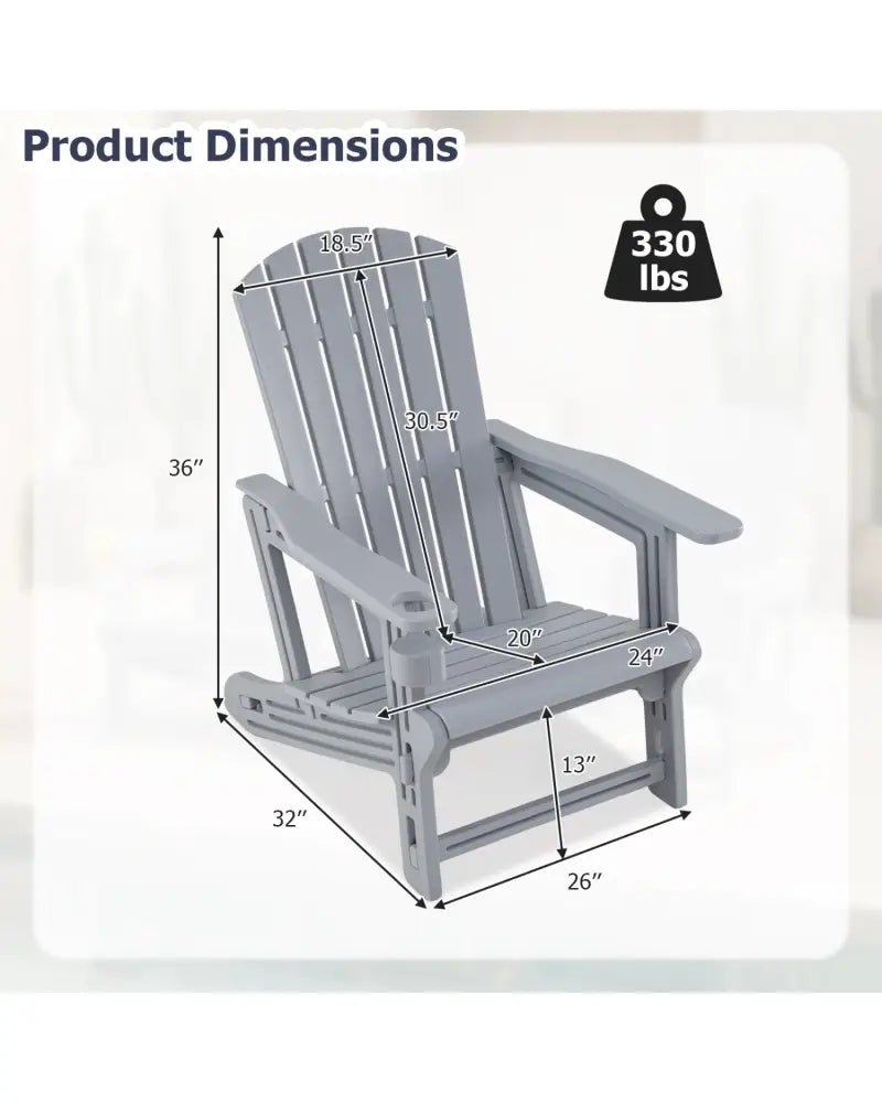 HDPE Adirondack Chair with Cup Holder and Wood-Like Texture High Back for Garden-Gray - Gray - Adirondack Chairs