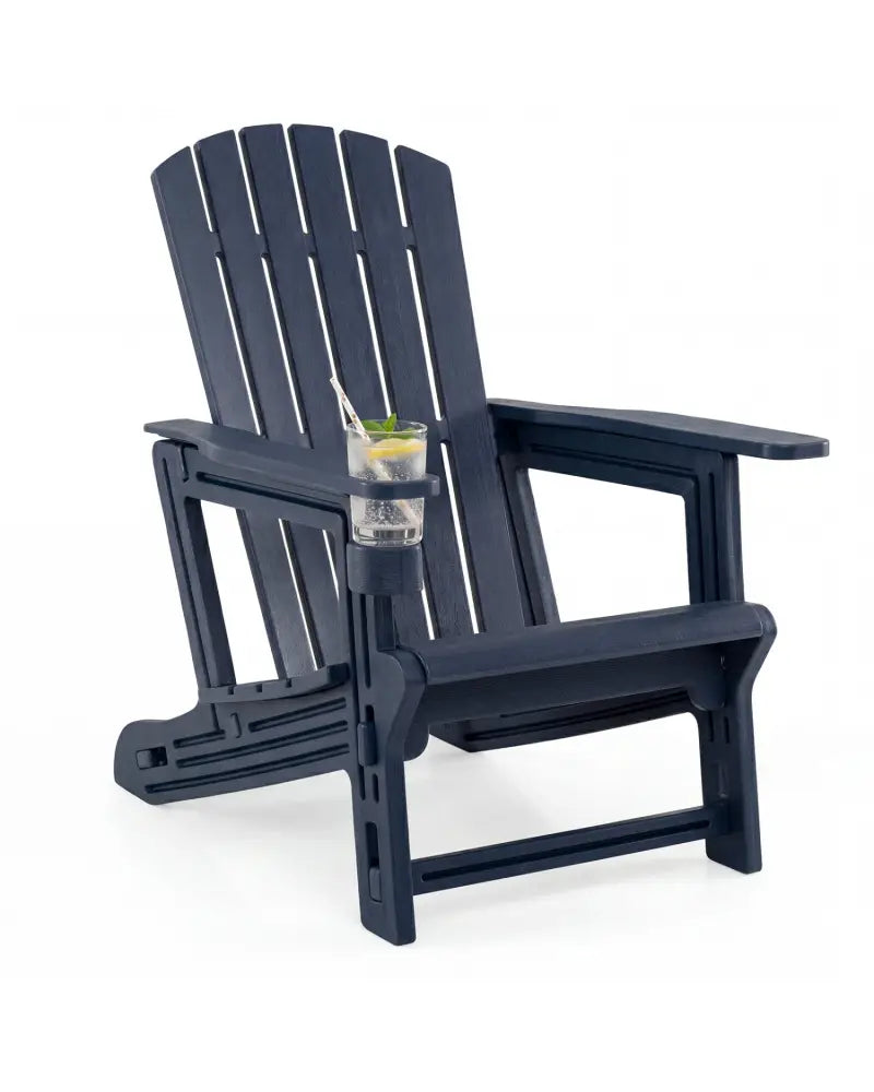 HDPE Adirondack Chair with Cup Holder and Wood-Like Texture High Back for Garden -Blue - Blue - Adirondack Chairs