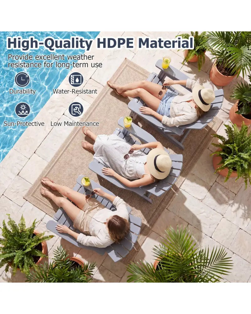 HDPE Adirondack Chair with Cup Holder and Wood-Like Texture High Back for Garden-Gray - Gray - Adirondack Chairs
