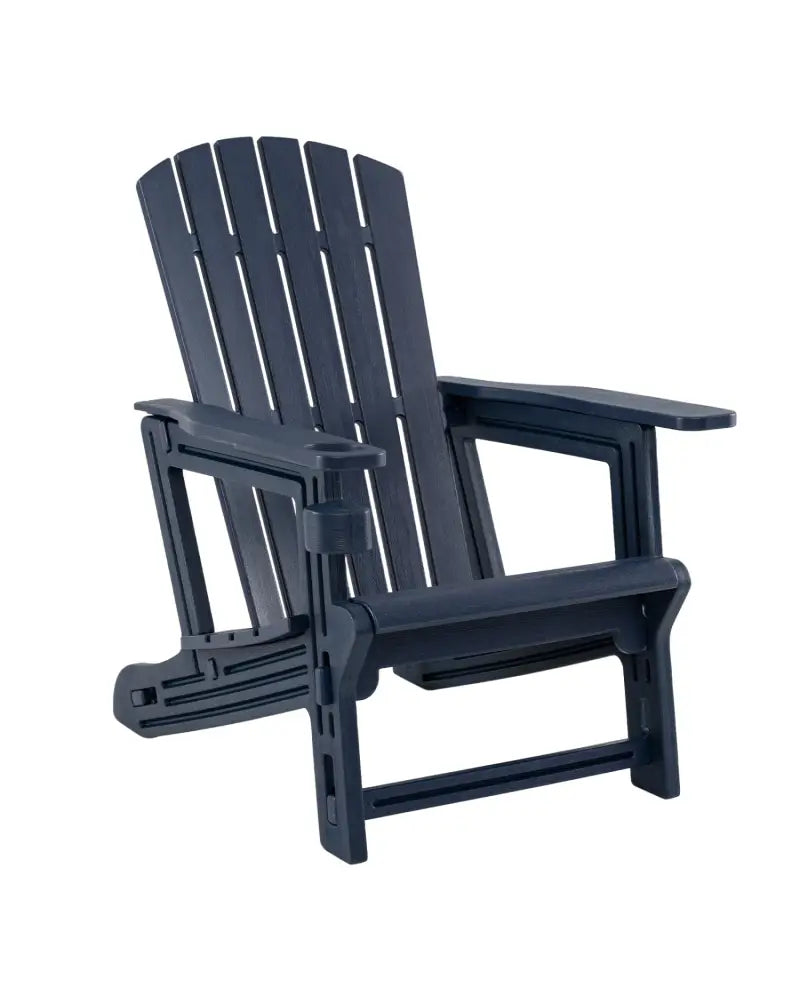 HDPE Adirondack Chair with Cup Holder and Wood-Like Texture High Back for Garden -Blue - Blue - Adirondack Chairs