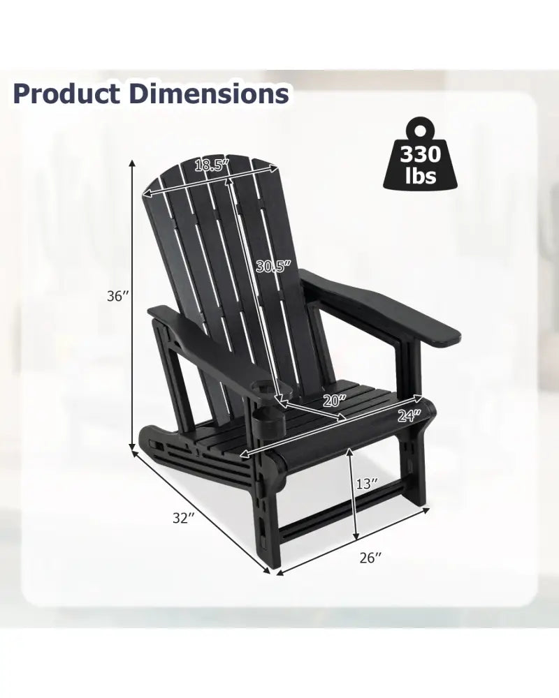 HDPE Adirondack Chair with Cup Holder and Wood-Like Texture High Back for Garden-Black - Black - Adirondack Chairs