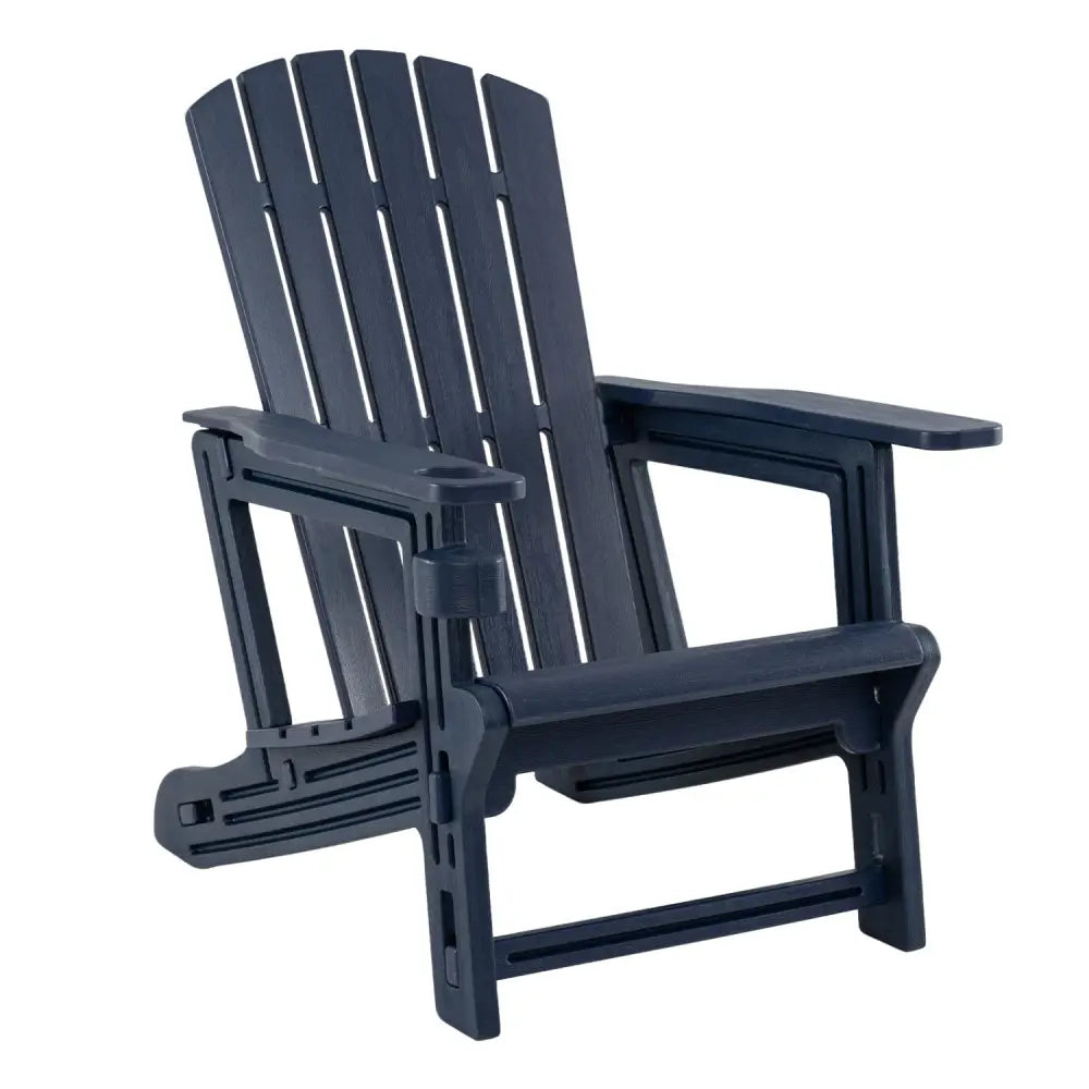 HDPE Adirondack Chair with Cup Holder and Wood-Like Texture High Back for Garden -Blue - Blue - Adirondack Chairs